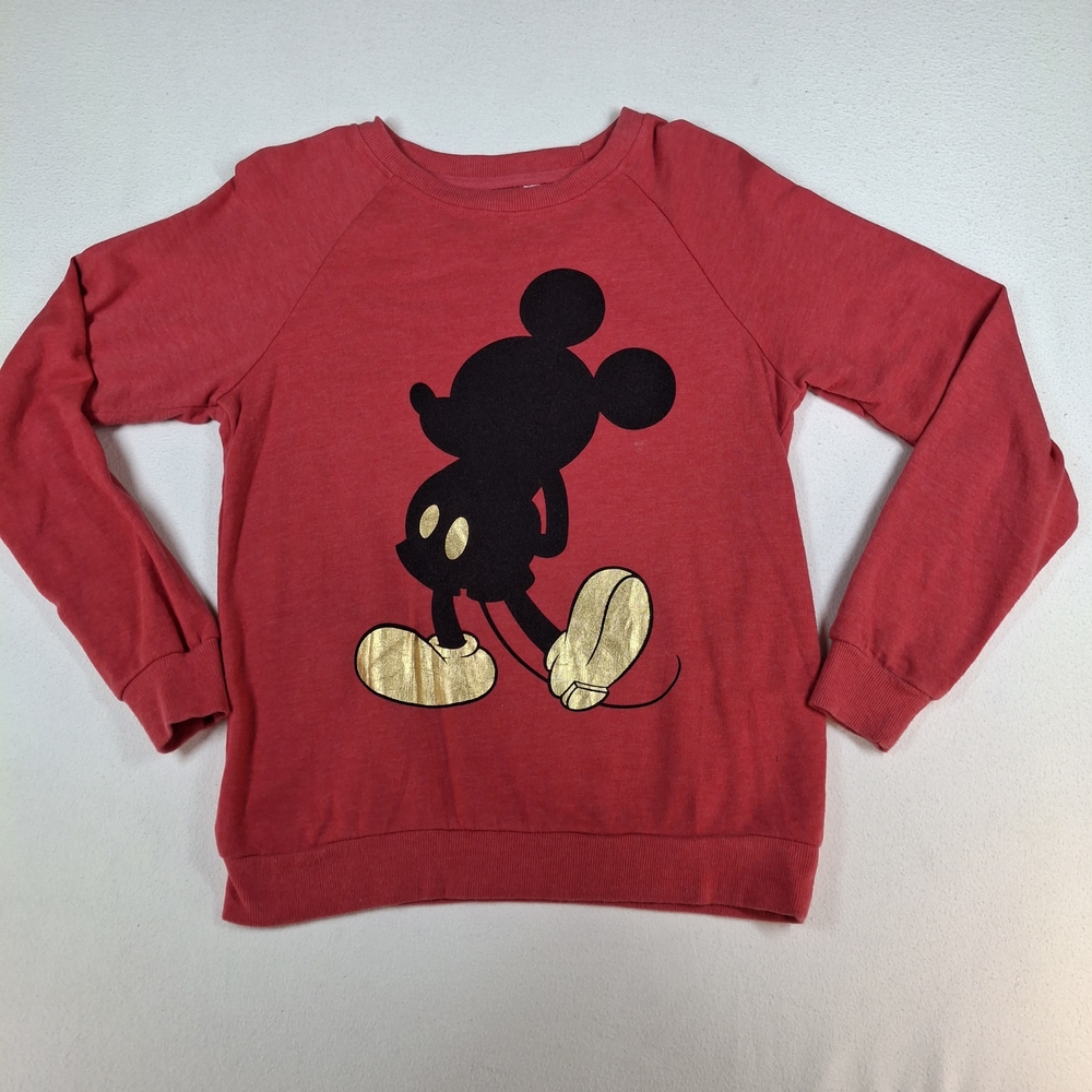Disney Mickey Mouse Silhouette Gold Boots Light Crewneck Sweatshirt, Size Small